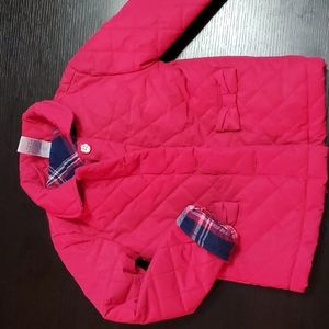 Gymboree Pink quilted jacket with plaid accents and flower button closures.
